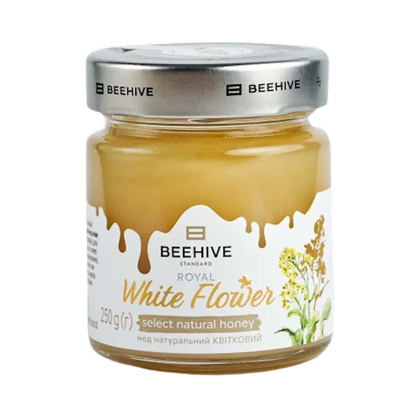 HONEY WHITE FLOWERS 8/250GR GLASS BEEHIVE UKRAINE #14