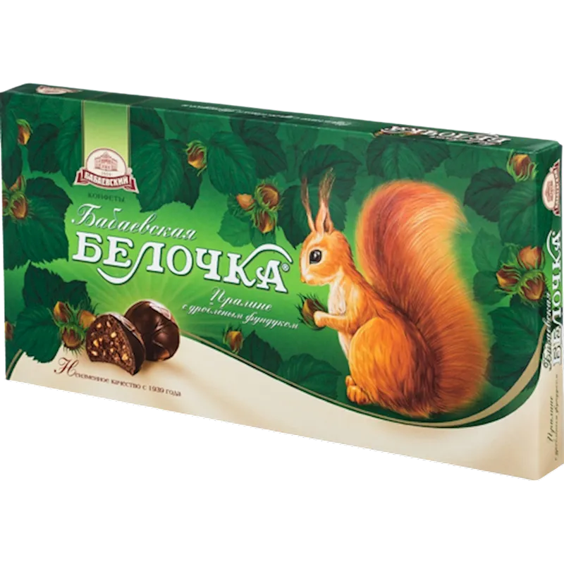 CANDIES BOXED BELOCHKA W/CRUSHED HAZELNUTS&PRALINE GLAZED CHOCO 8/340GR BABAEVSKIY
