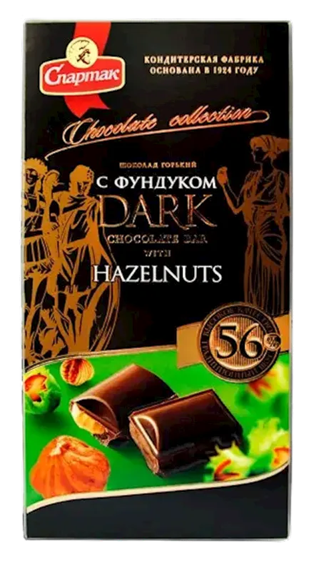 CHOCOLATE BAR DARK 56% W/HAZELNUT 18/90GR SPARTAK N8907