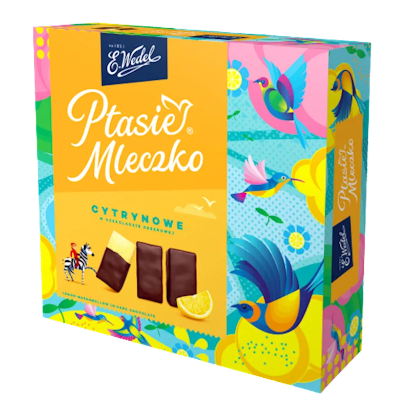 CANDIES BOXED PTASIE MLECZKO LEMON FLAVOR IN DARK CHOCO 18/340GR E.WEDEL N0047