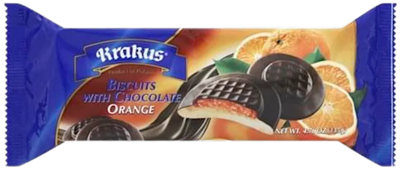COOKIES BISCUITS ORANGE IN CHOCOLATE GLAZE 21/150GR KRAKUS KRAK0082