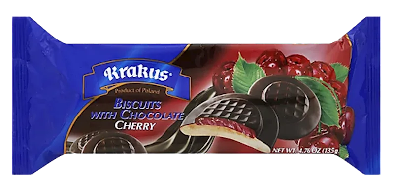 COOKIES BISCUITS CHERRY IN CHOCOLATE GLAZE 21/150GR KRAKUS KRAK0083