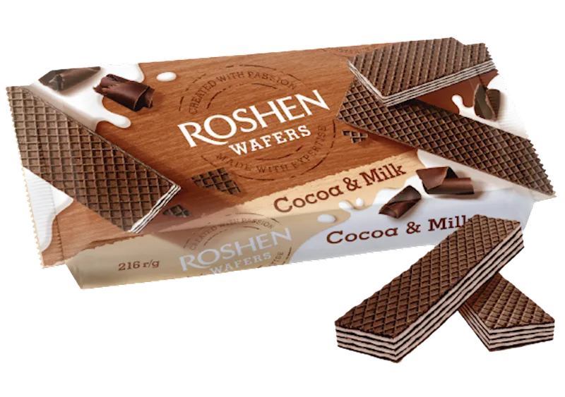 WAFFLES W/COCOA&MILK FLAVOR 16/216GR ROSHEN N0117