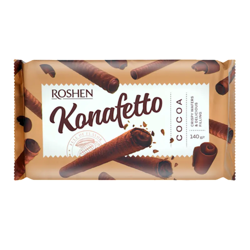 WAFFLE ROLLS KONAFETTO W/COCOA CREAM FILLING 15/140GR ROSHEN N3041