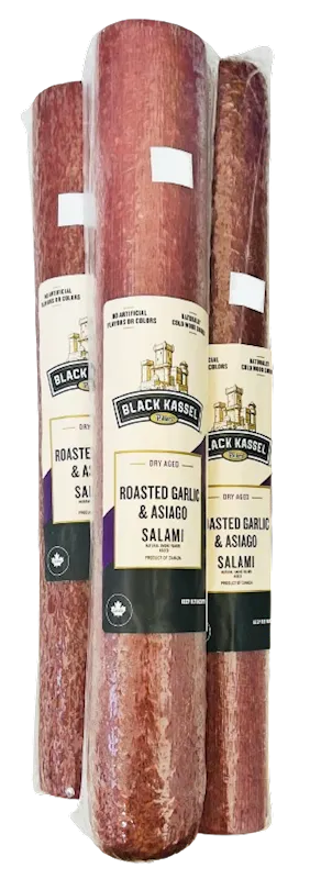 D- SALAMI DRY ASIAGO ROASTED GARLIC BULK 6/1.9LB PILLERS BLACK KASSEL N101142