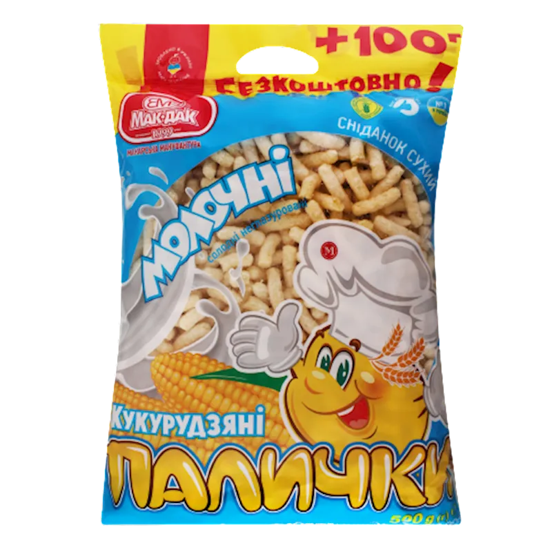 CORN STICKS MAK DAK MILK TASTE 4/500GR UKRAINE