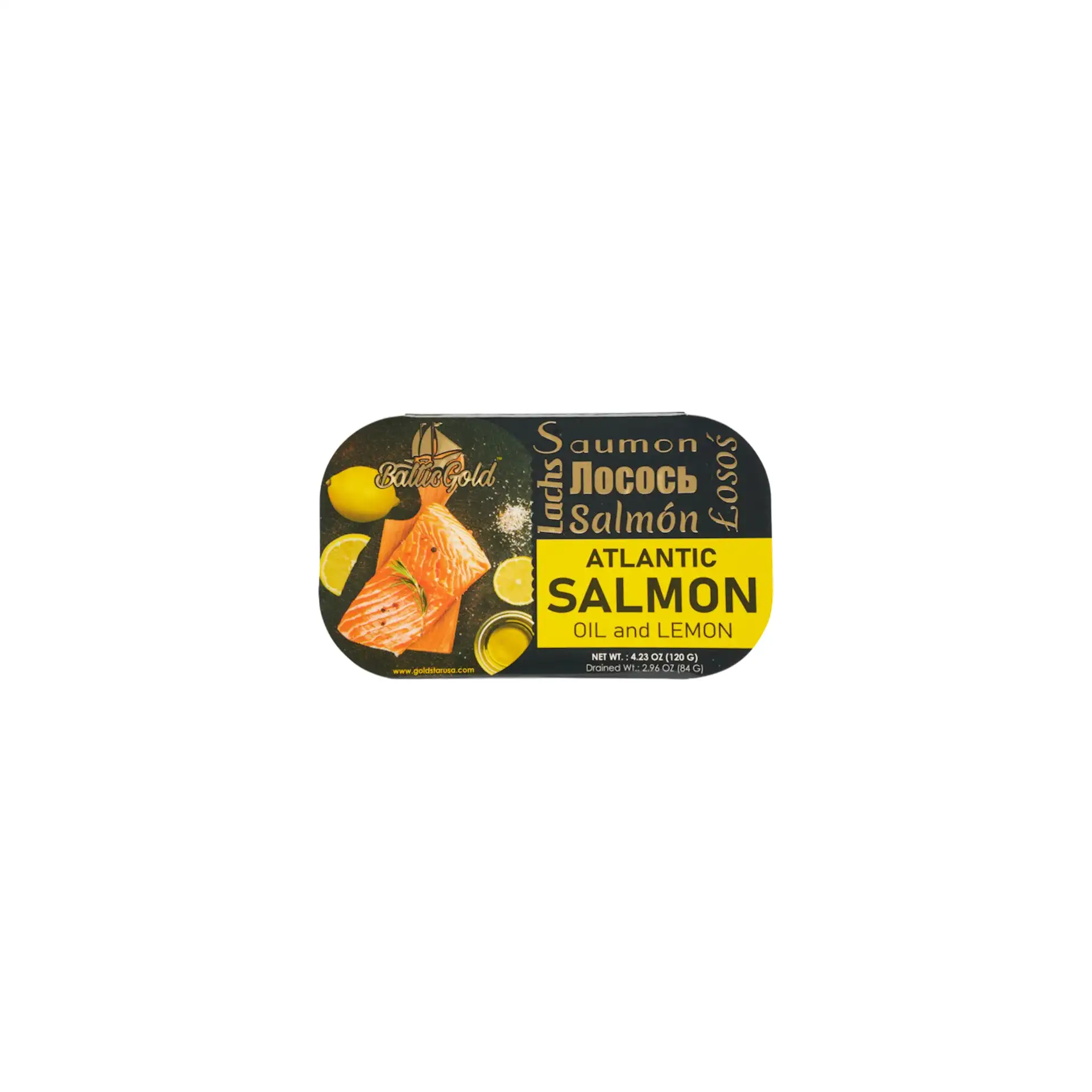ATLANTIC SALMON IN OIL W. LEMON 11/120GR BALTIC GOLD #2 LATVIA N34002
