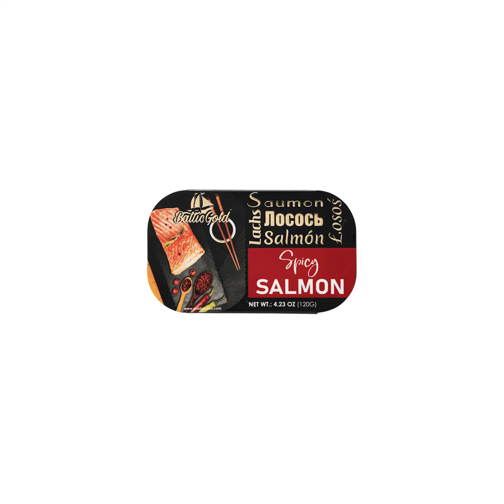 ATLANTIC SPICY SALMON IN OIL W. CHILI 11/120 GR BALTIC GOLD #3 LATVIA N34003