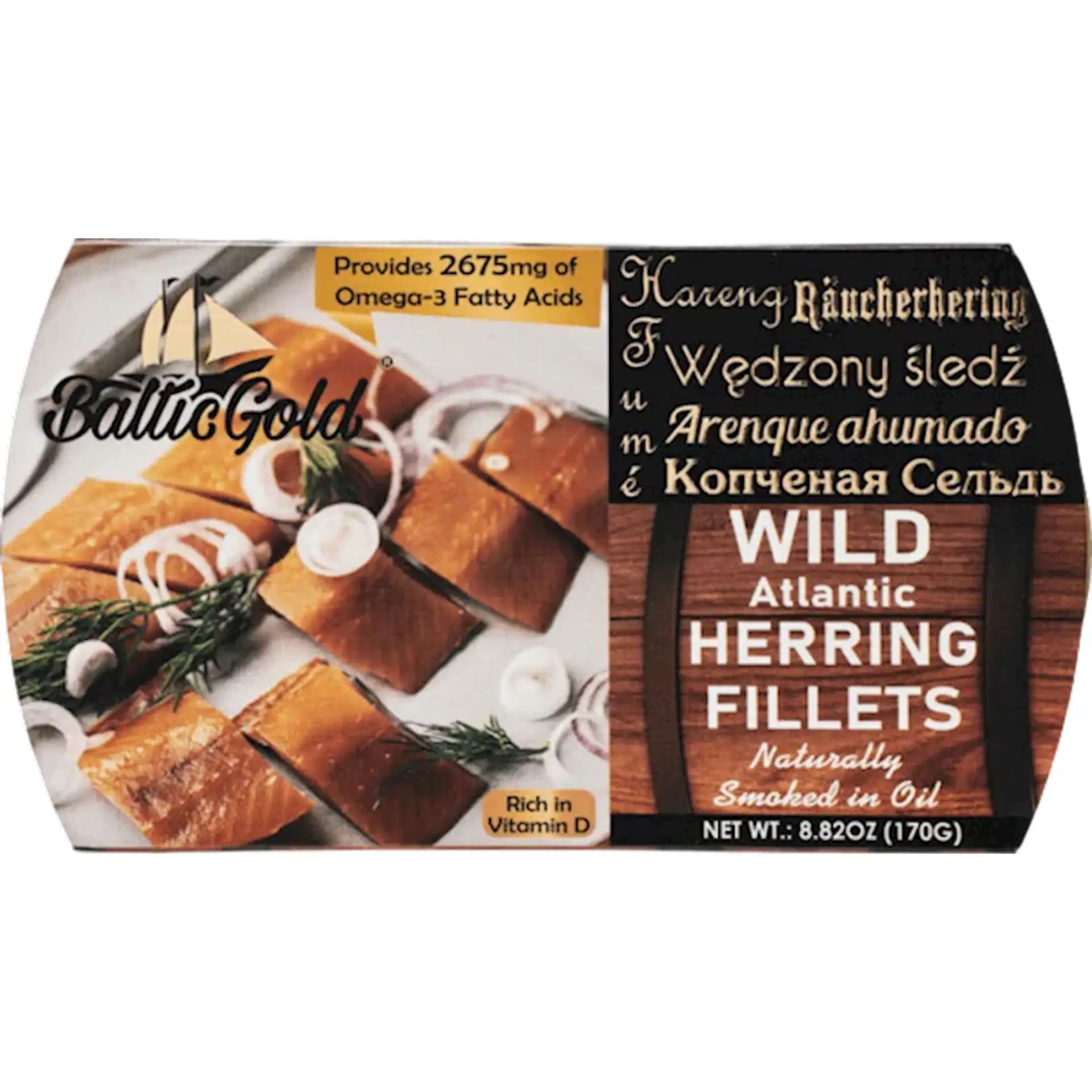 SMOKED ATLANTIC HERRING FILLET IN OIL 10/170 GR BALTIC GOLD #7 LATVIA N34007