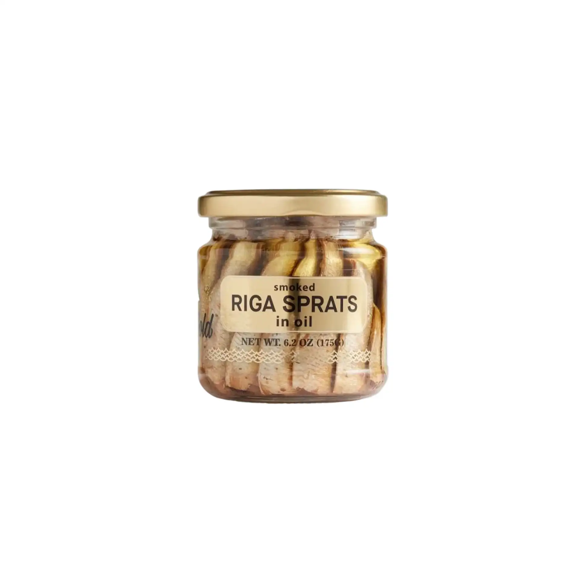 RIGA SPRATS IN OIL 12/175G GLASS BALTIC GOLD LATVIA N36011 / 239