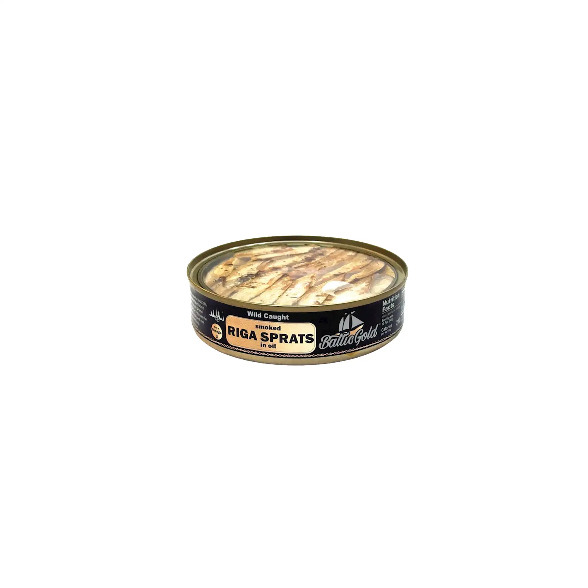 RIGA SPRATS CAN 36/160G CLEAR LID E/O BALTIC GOLD LATVIA N360134/2015