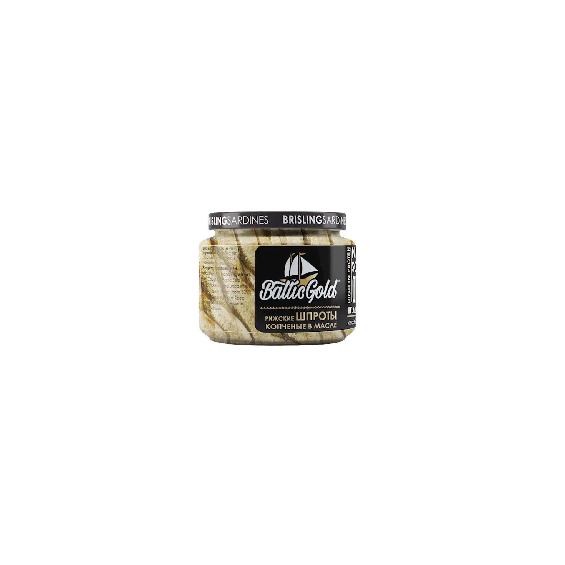 SPRATS SMOKED (BRISLING SARDINES) IN OIL 12/250G GLASS BALTIC GOLD LATVIA N219