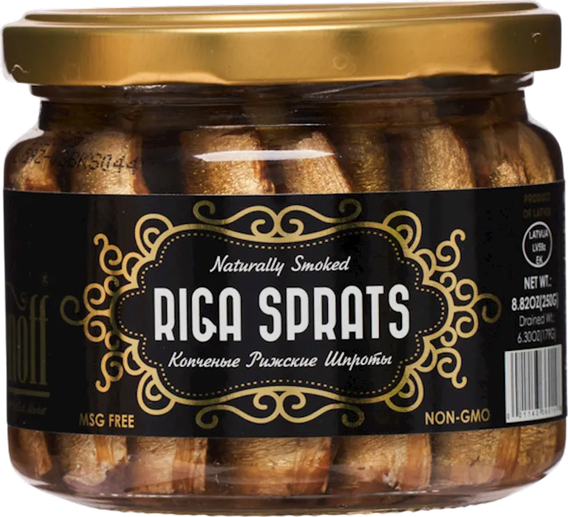 SPRATS IN OIL 12/250GR GLASS GOURMANOFF LATVIA N36015  / 428