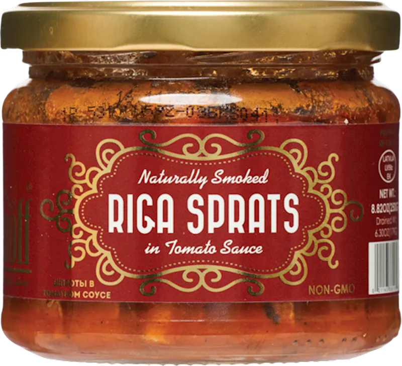 SPRATS IN TOMATO SAUCE 12/250G GLASS GOURMANOFF LATVIA N36016/430