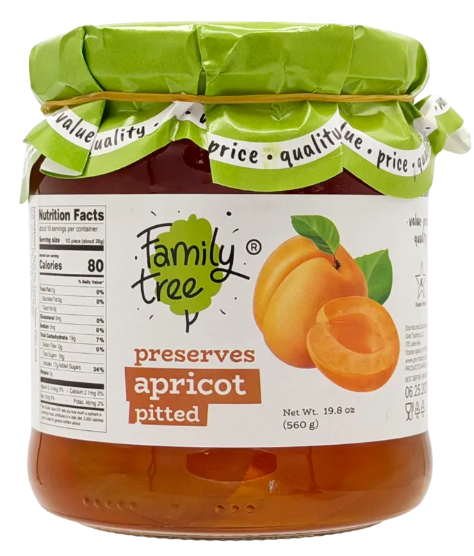 PRESERVES APRICOT WHOLE PITTED 12/560GR FAMILY TREE N57