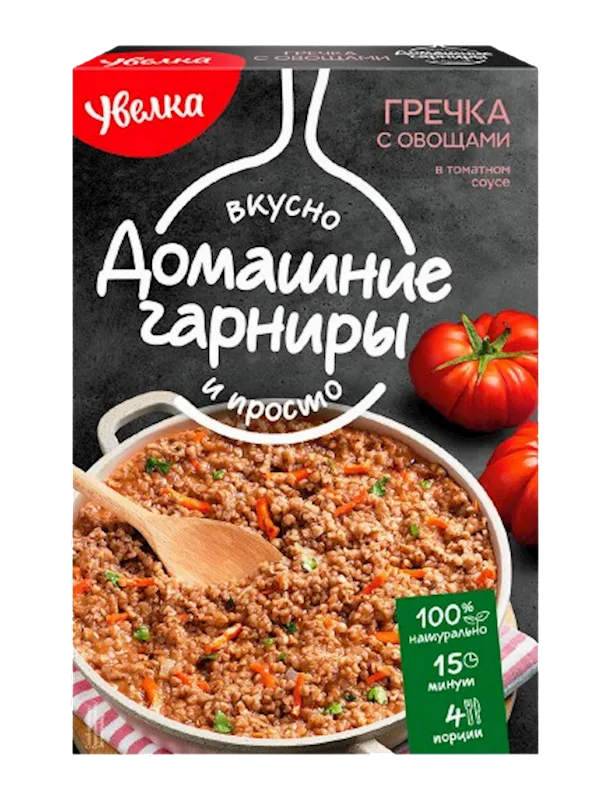 BUCKWHEAT W/VEGETABLES&TOMATO SAUCE 6/(2X150GR) DOMASHNIE GARNIRI UVELKA N360