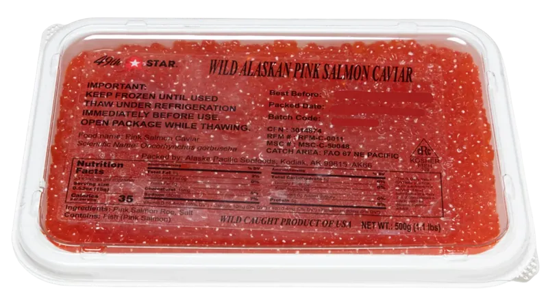 CAVIAR RED WILD ALASKAN PINK 49TH STAR KOSHER 1/500GR TRAY C108 (24)