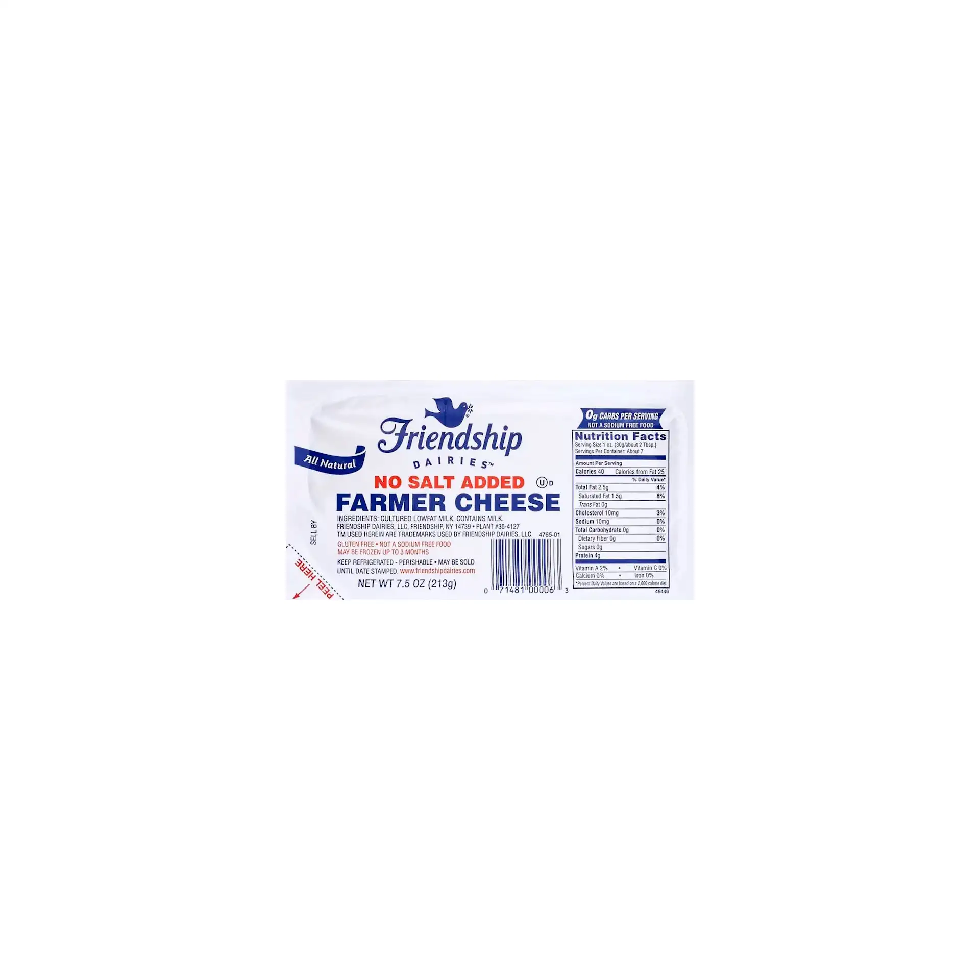 FARMER CHEESE NO SALT MIDGET 12/213GR FRIENDSHIP N1002954