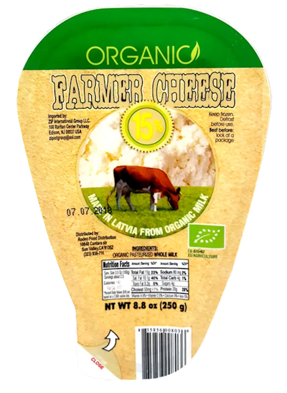 FARMER CHEESE ORGANIC 15% 6/250GR ZIP LATVIA