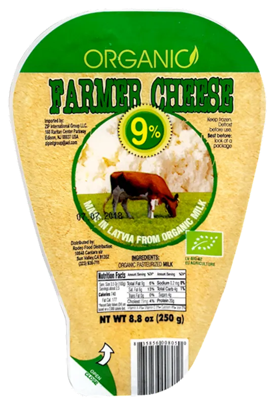 FARMER CHEESE ORGANIC 9% 6/250GR  ZIP LATVIA