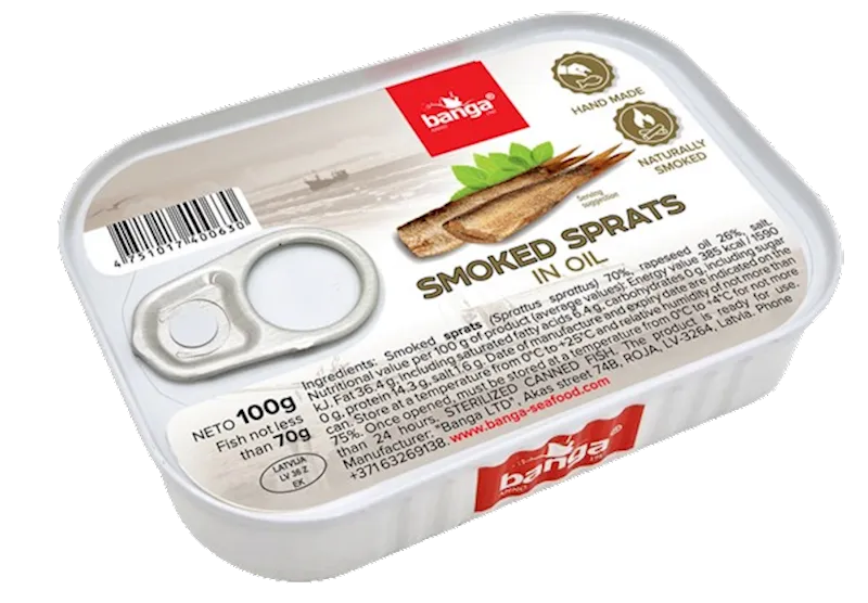 D- SMOKED SPRATS IN OIL 12/100G BANGA LATVIA N1484