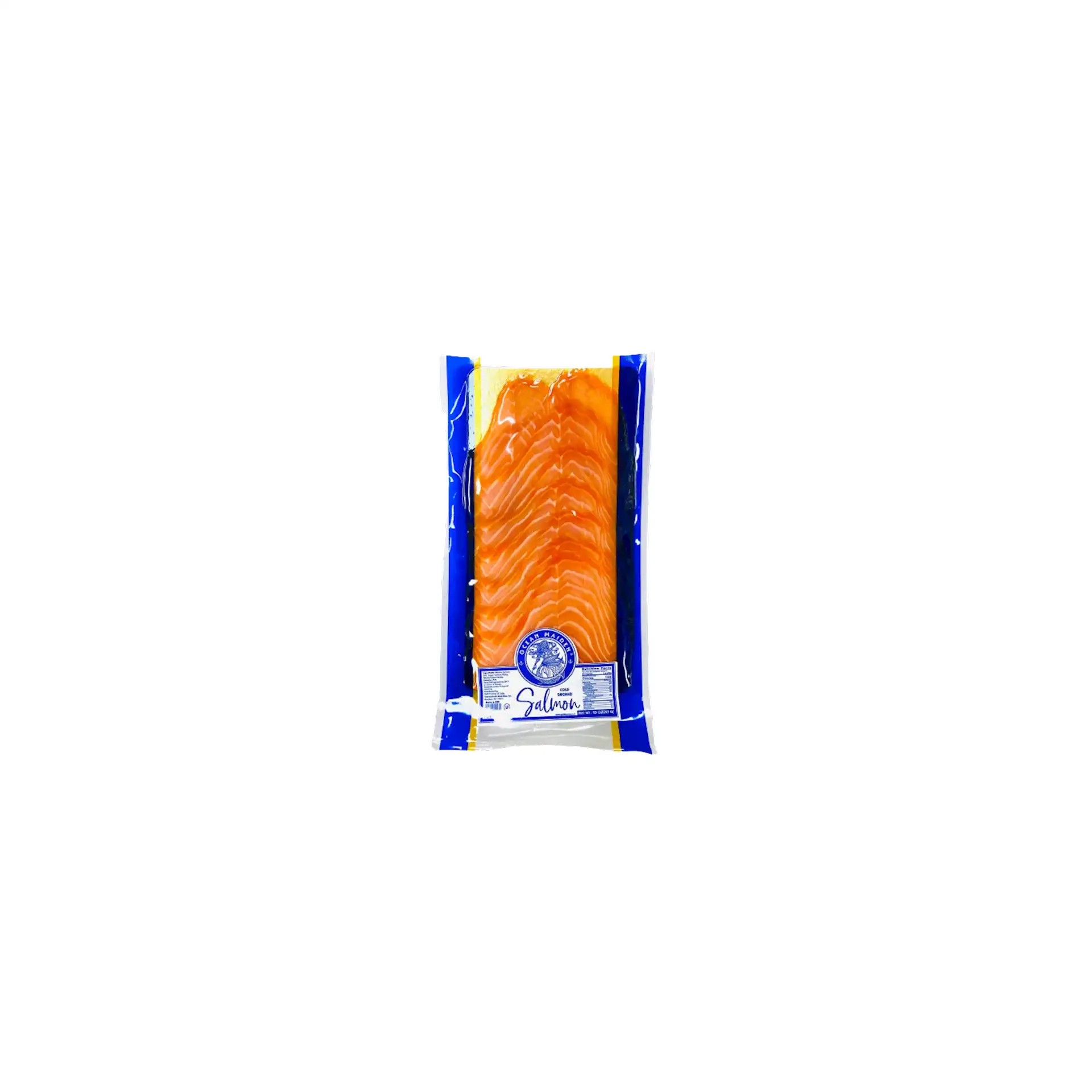 SALMON ATLANTIC COLD SMOKED SLICED V/P 1/283GR 10OZ OCEAN MAIDEN BY PIECE KOSHER FOR PARVE A14013