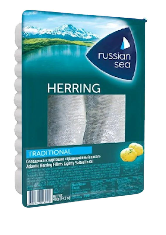 HERRING FILLETS TRADITIONAL LIGHTLY SALTED IN OIL FOR BAKED POTATOES 6/400GR RUSSKOE MORE N1867