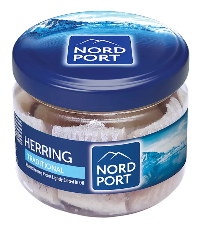 HERRING FILLET PIECES LIGHTLY SALTED IN OIL TRADITIONAL GLASS 6/290GR NORD PORT NP4739
