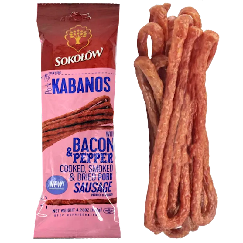 KABANOSY W/BACON&PEPPER SMOKED&DRIED PORK 25/120GR BY CS SOKOLOW N5403 POLAND