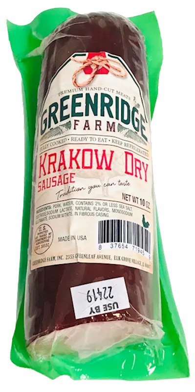 SAUSAGE DRY KRAKOW CHUNK 1/312GR GREENRIDGE FARM N4116-1/90958 BY PC PRE-ORDER ONLY