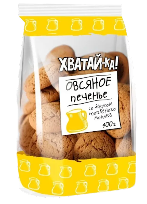 COOKIES OATMEAL W/BAKED MILK 19/400GR HVATAY-KA LUBIMIY KRAY RUSSIA N024/N947