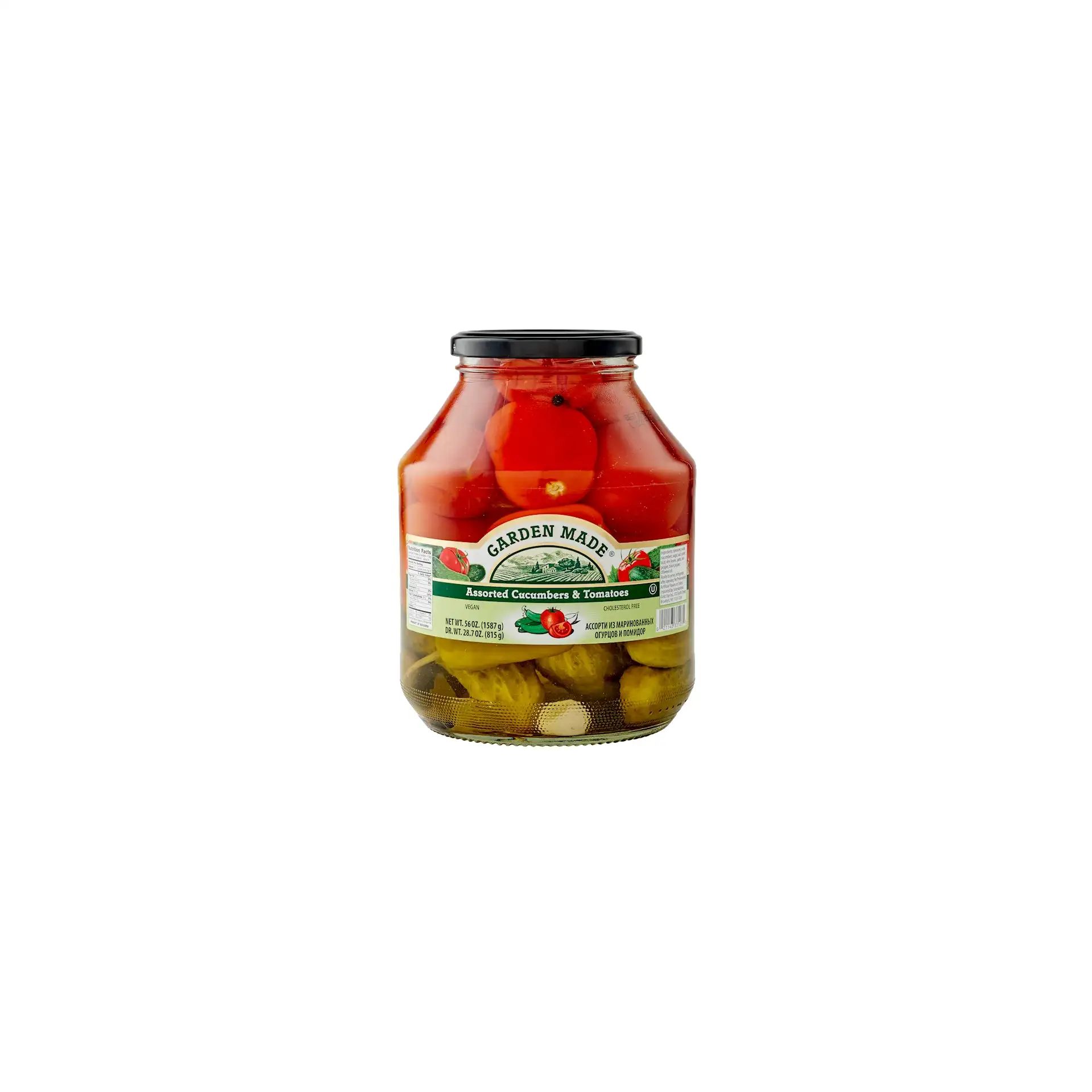 ASSORTI CUCUMBERS & TOMATOES MARINATED 6/56 OZ GARDEN MADE BULGARIA N33103