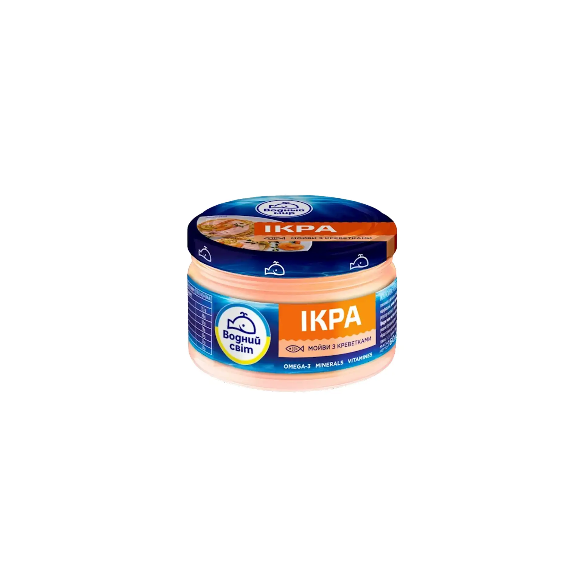 SPREAD CAPELIN CAVIAR W/SHRIMP GLASS 6/160GR VODNIY SVIT N30011/#06 4820088411699