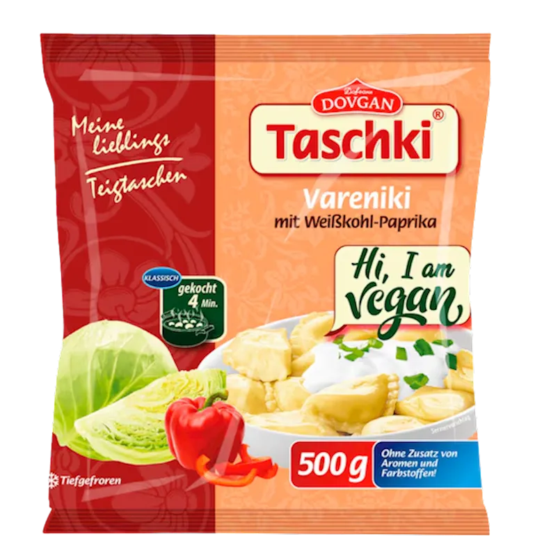 VARENIKI W/CABBAGE&BELL PEPPER FILLING FROZEN TASCHKI 8/500GR DOVGAN N98300450