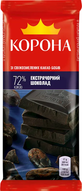 D- CHOCOLATE BAR EXTRA BLACK 72% 30/85GR KORONA UKRAINE N4055066