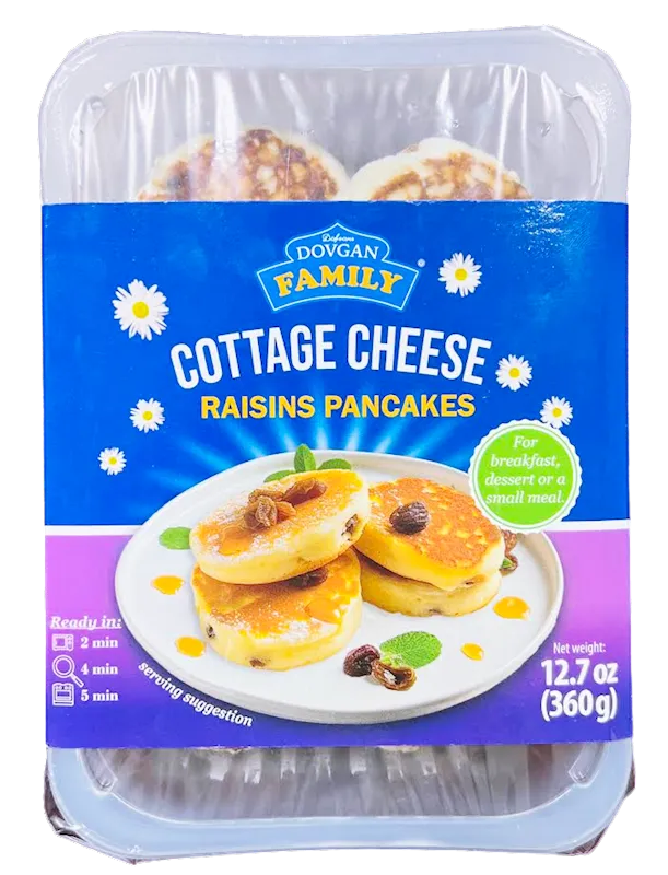 COTTAGE CHEESE PANCAKES SIRNIKI W/RAISINS 10/360GR DOVGAN N90800360