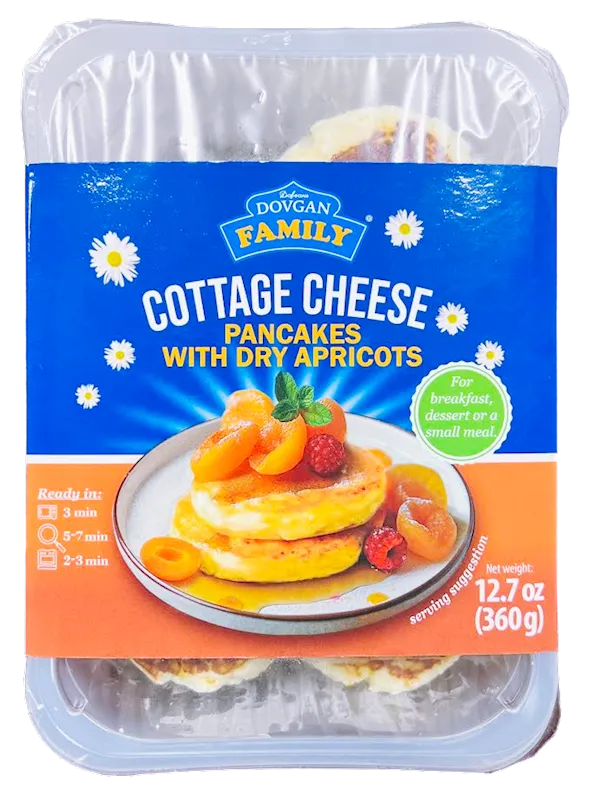 COTTAGE CHEESE PANCAKES SIRNIKI W/DRIED APRICOTS 10/360GR DOVGAN N90820360