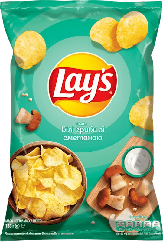CHIPS POTATO W/WHITE MUSHROOM&SOUR CREAM FLAVOR 21/120GR LAY'S