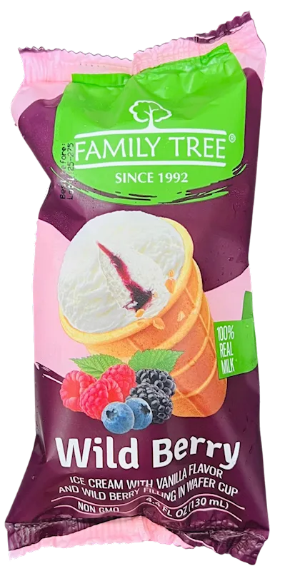 ICE CREAM W/WILDBERRY FLAVOR IN WAFFLE CUP 15/130ML FAMILY TREE N2203NC