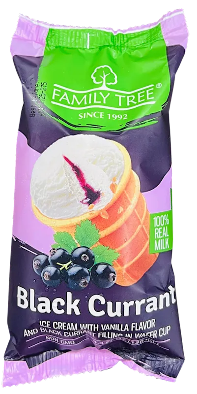 ICE CREAM W/BLACK CURRANT FLAVOR IN WAFFLE CUP 15/130ML FAMILY TREE N2204NC