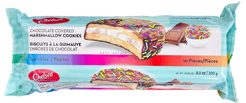 COOKIES MARSHMALLOW IN CHOCOLATE W/SPRINKLES 12/200GR CHELSEA
