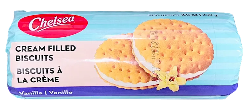 BISCUITS SANDWICH W/VANILLA FILLING 12/250GR CHELSEA
