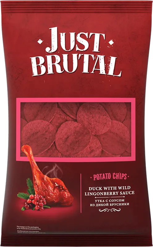 CHIPS POTATO W/DUCK IN LINGONBERRY SAUCE FLAVOR 15/85GR JUST BRUTAL N202