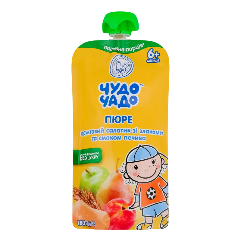 PUREE FOR BABY FRUIT SALAD W/CEREAL&COOKIE FLAVOR 12/180GR CHUDO CHADO UKRAINE