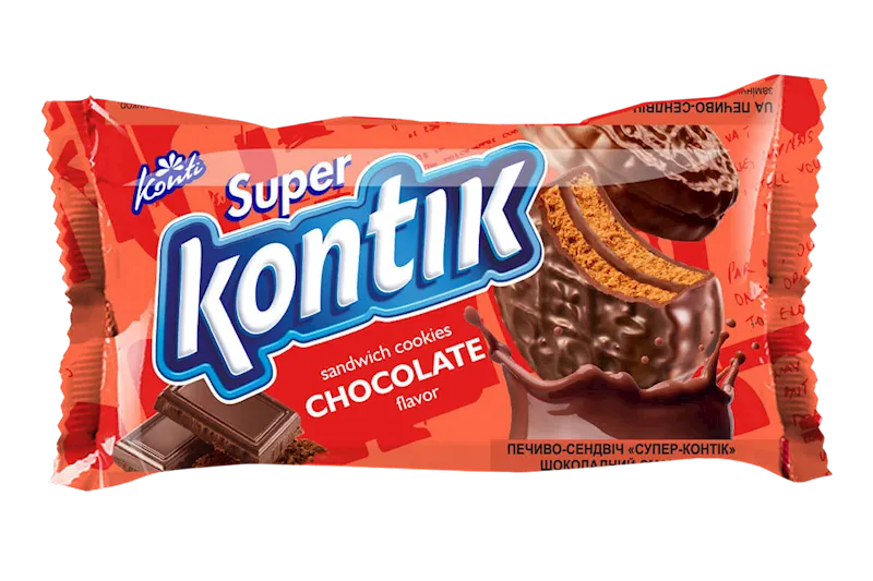 COOKIES SANDWICH W/CHOCOLATE FLAVOR 36/90GR SUPER KONTIK