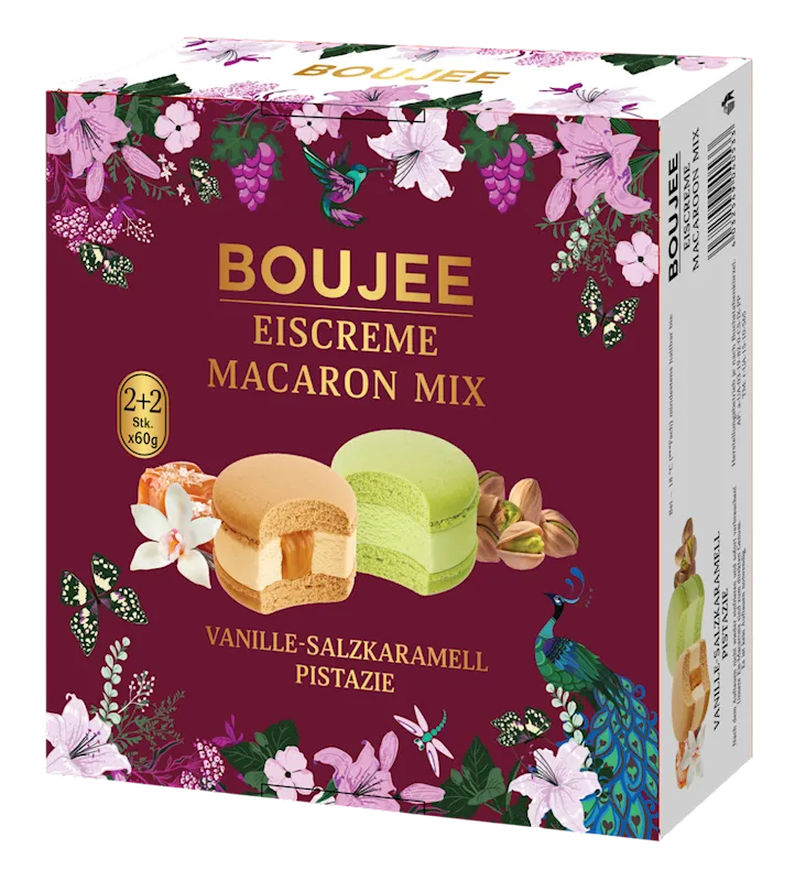 MACARON MIX VANILLA-SALTED CARAMEL&PISTACHIO 4PC 7/240GR BOUJEE DOVGAN N91360240