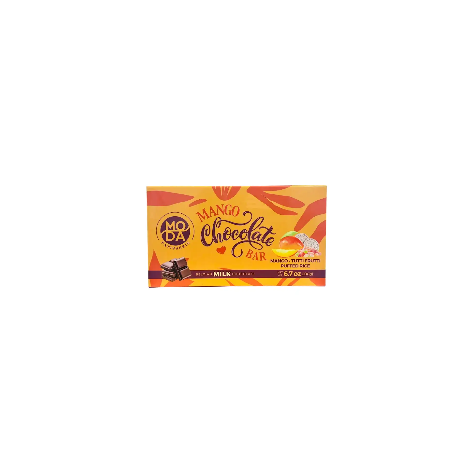 D- CHOCOLATE BAR MILK W/MANGO TUTTI FRUTTI&PUFFED RICE 6/190GR MODA