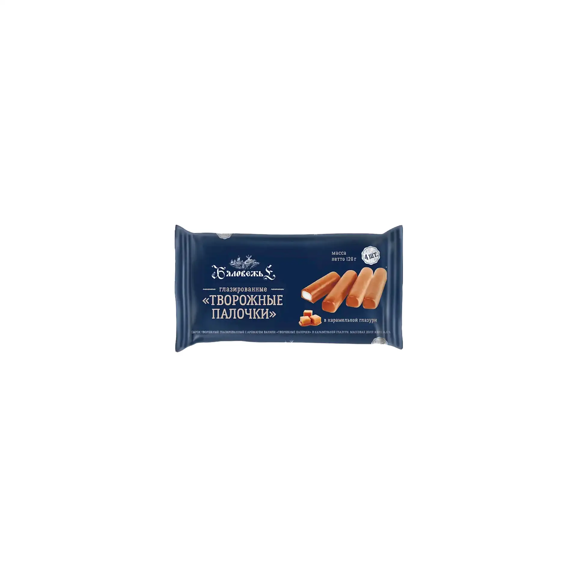 CHEESE STICKS VANILLA IN CARAMEL GLAZED 4PC 16% 8/120GR BYALOVEZH'E