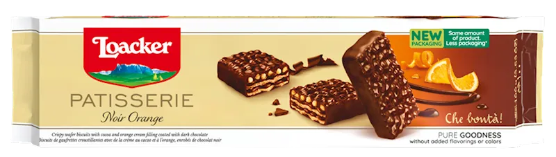 WAFER BISCUITS DARK CHOCOLATE W/NOIR ORANGE 12/100GR LOACKER