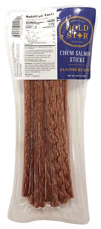 DRIED CHUM SALMON STICKS 12/100GR GOLD STAR